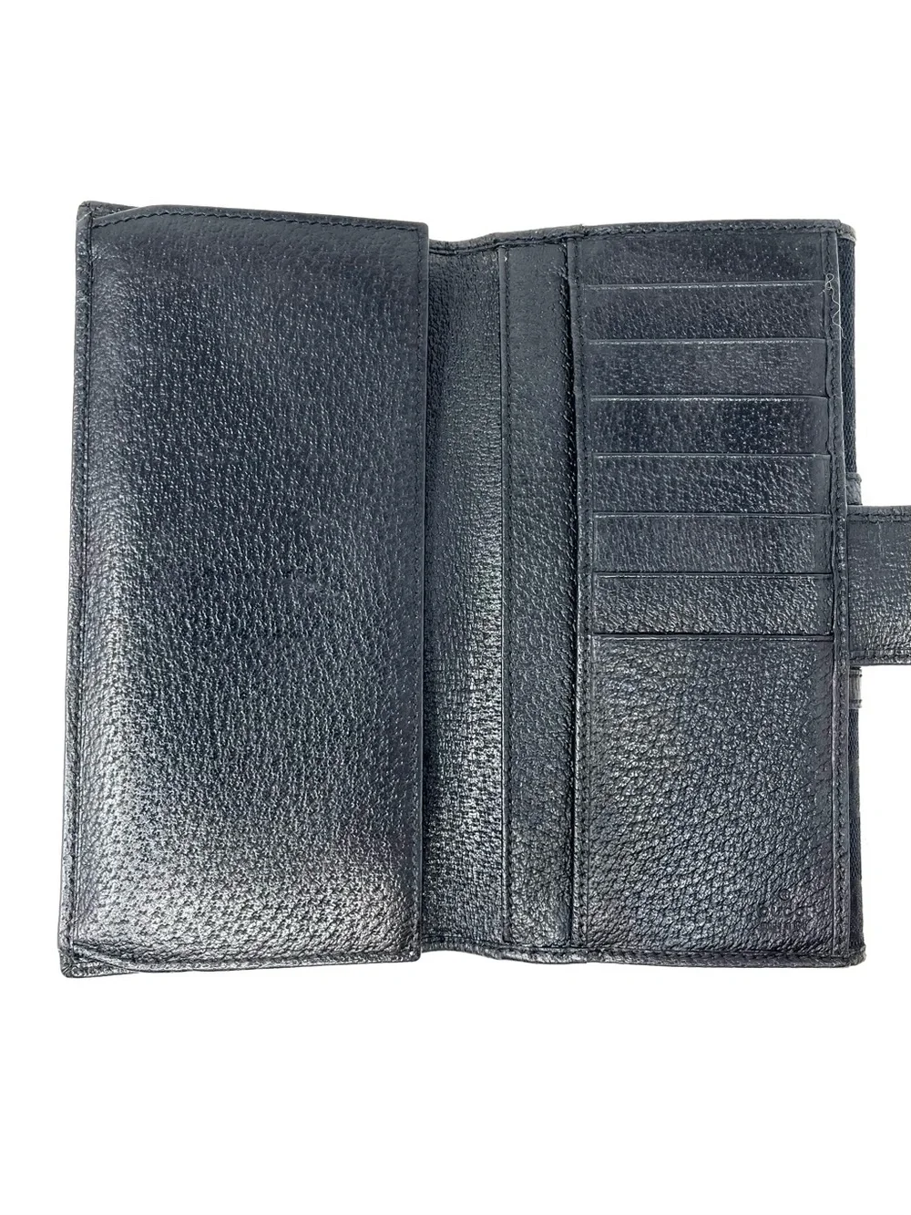 Authentic Gucci Black GG Logo Monogram Canvas Leather Long Bifold Card Wallet